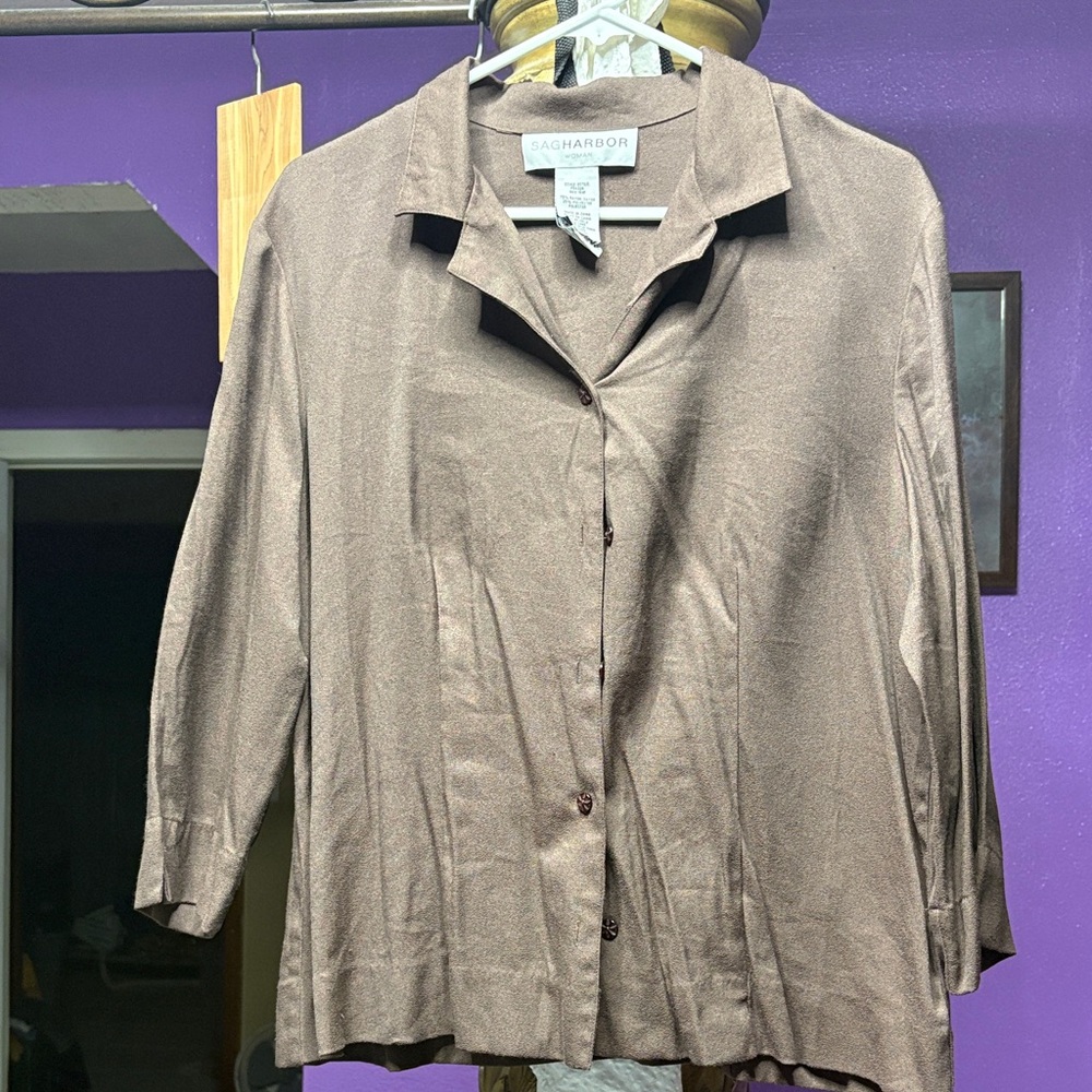 Sag Harbor Taupe Button-Up Shirt